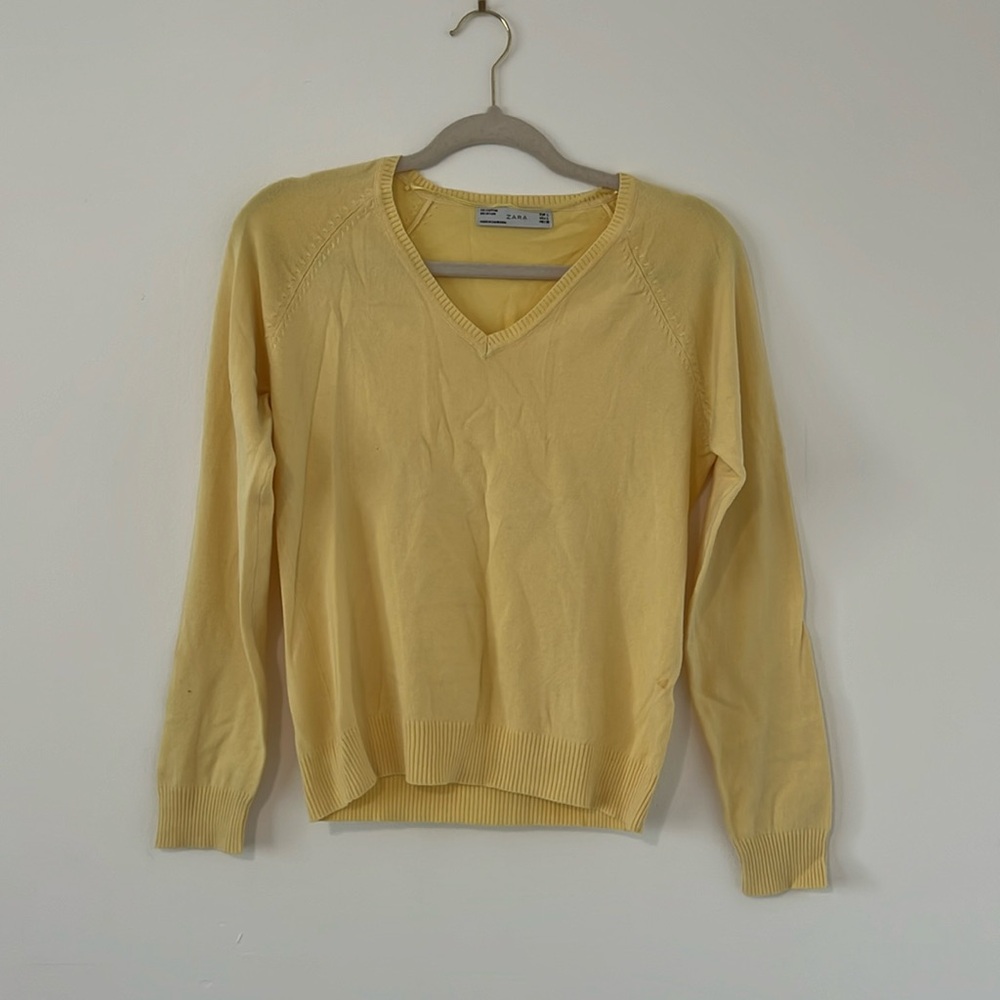 Zara Basic V Neck Cotton Blend Sweater Size L